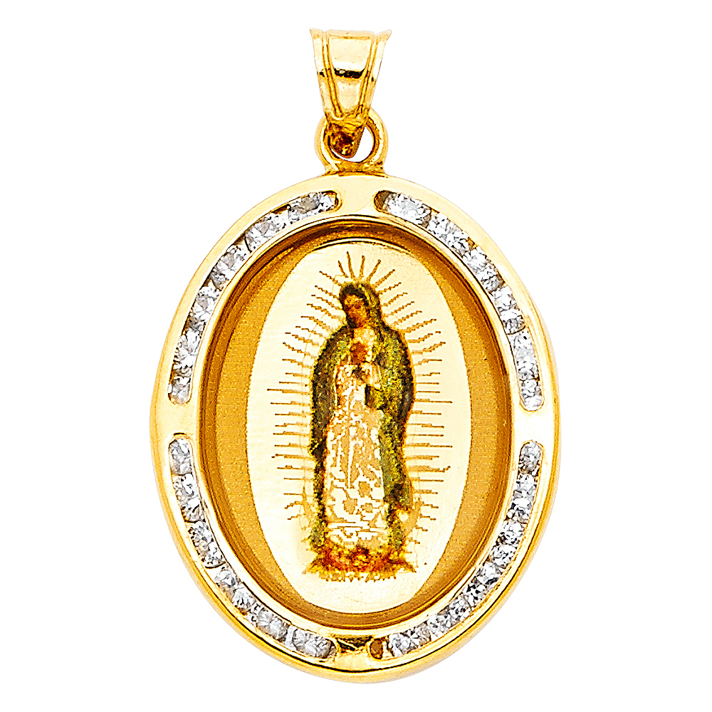 14K Yellow Gold Small Religious Cz Virgen De Guadalupe Picture Pen